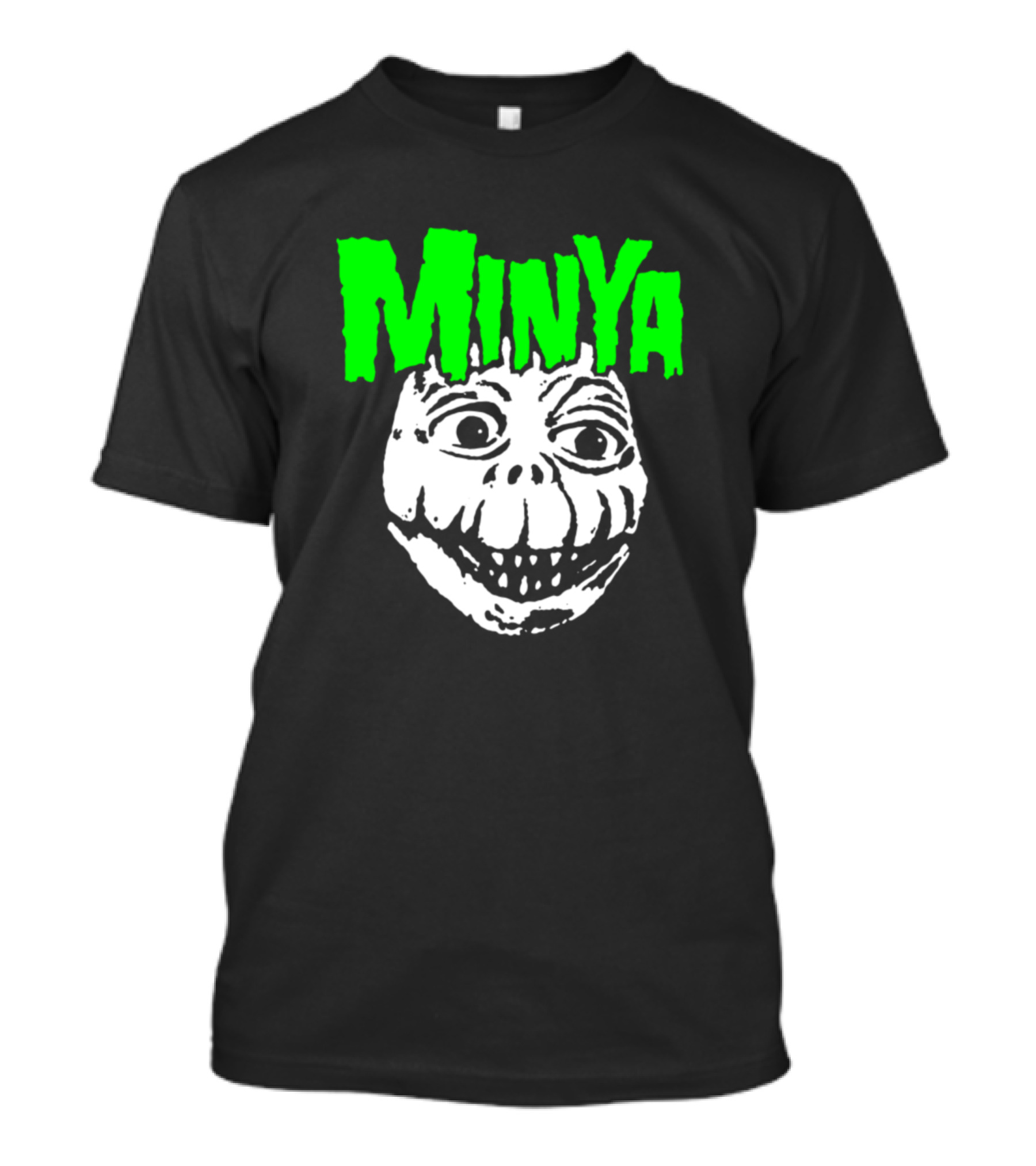 Minya Classic Monster Face With Neon Green Text T-Shirt