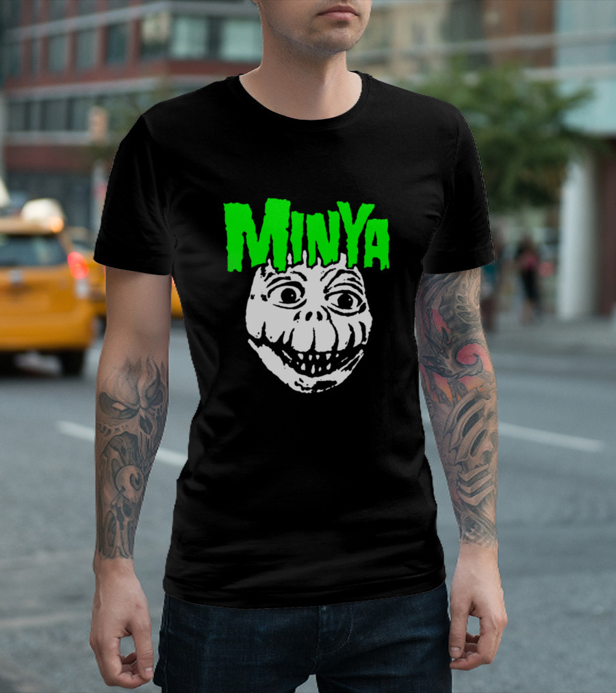 Minya Classic Monster Face With Neon Green Text T-Shirt