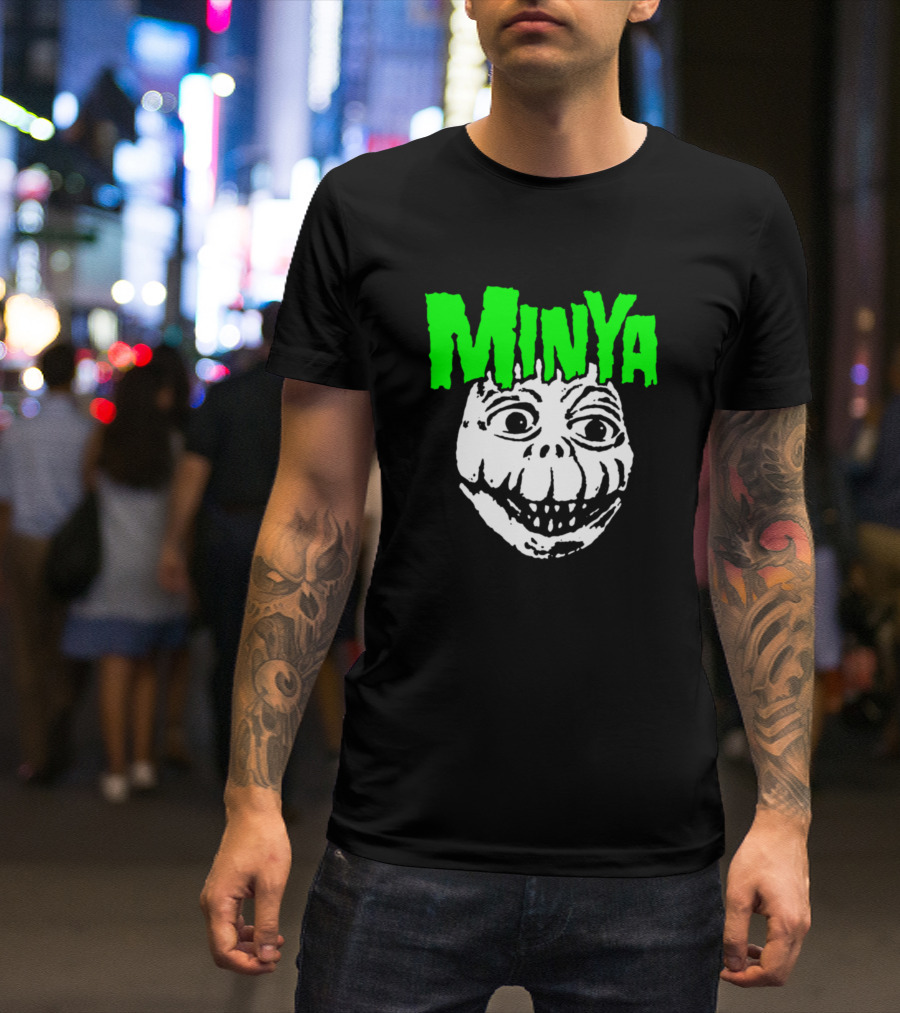 Minya Classic Monster Face With Neon Green Text T-Shirt