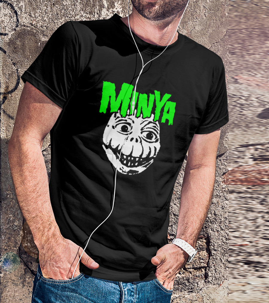 Minya Classic Monster Face With Neon Green Text T-Shirt