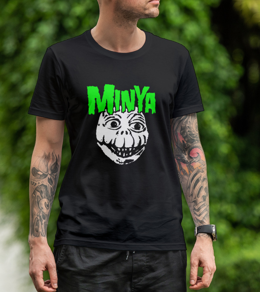 Minya Classic Monster Face With Neon Green Text T-Shirt