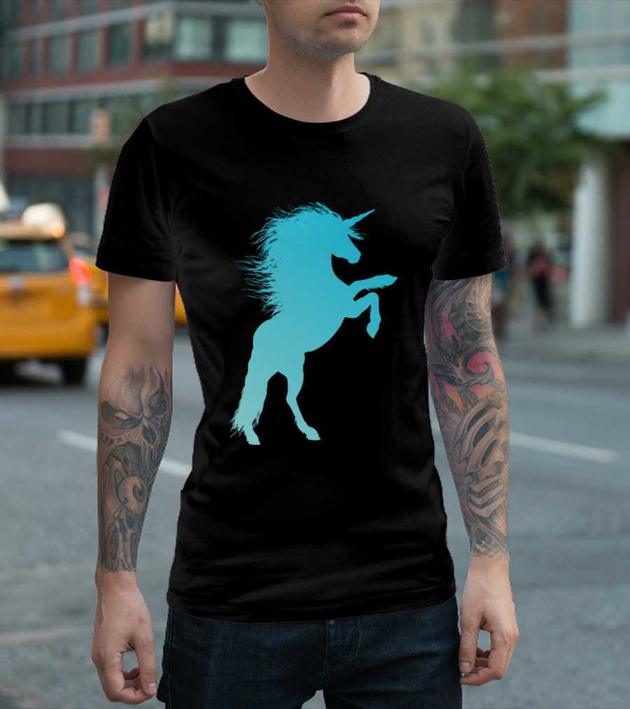 Turquoise Blue Gradient Unicorn T-Shirt