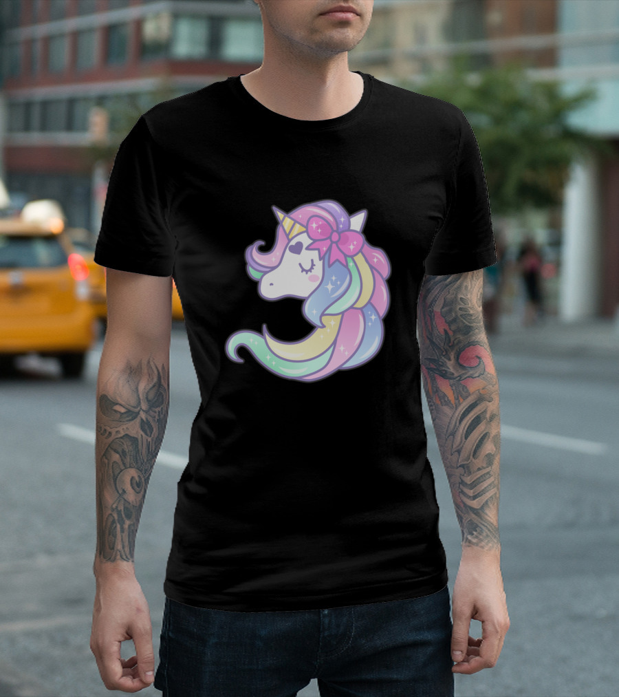 Unicorn Pastel Rainbow Mane with Bow and Sparkles T-Shirt
