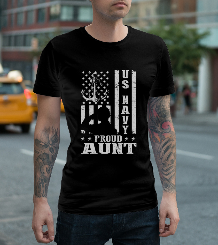US Navy Proud Aunt Veteran Anchor and Stars T-Shirt