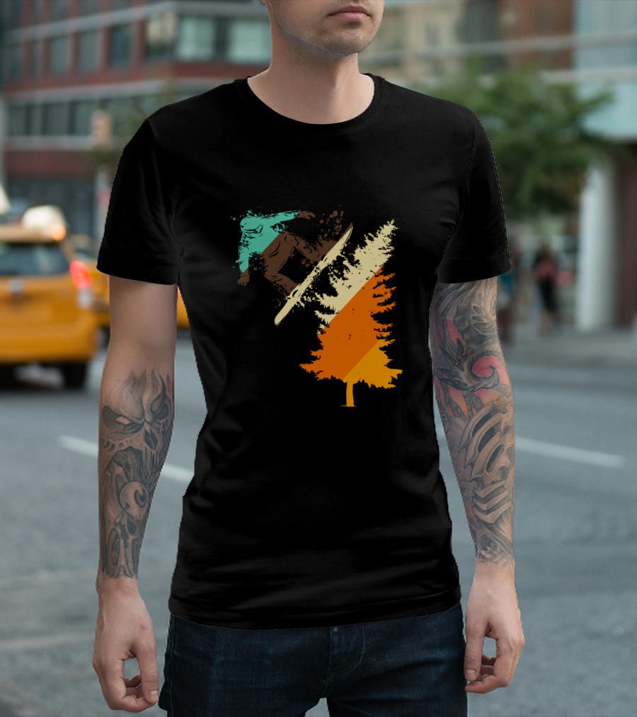 Vintage Pine Tree Snowboarding Adventure T-Shirt