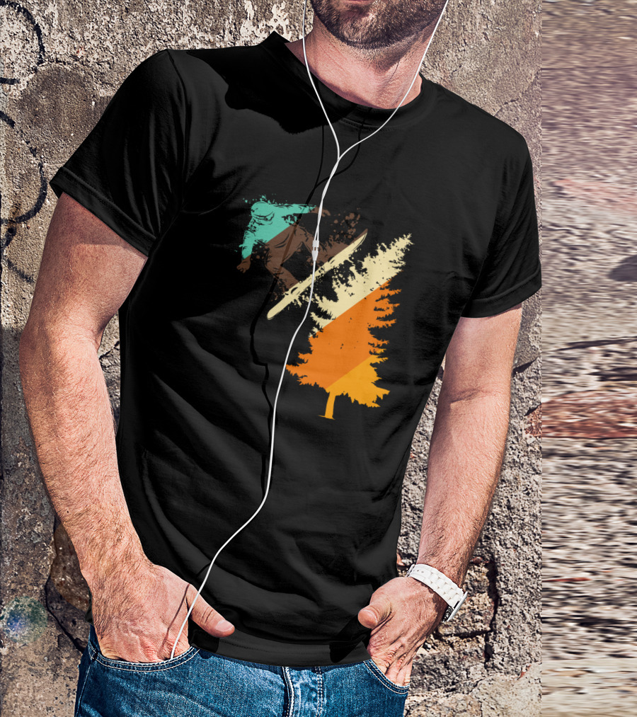 Vintage Pine Tree Snowboarding Adventure T-Shirt