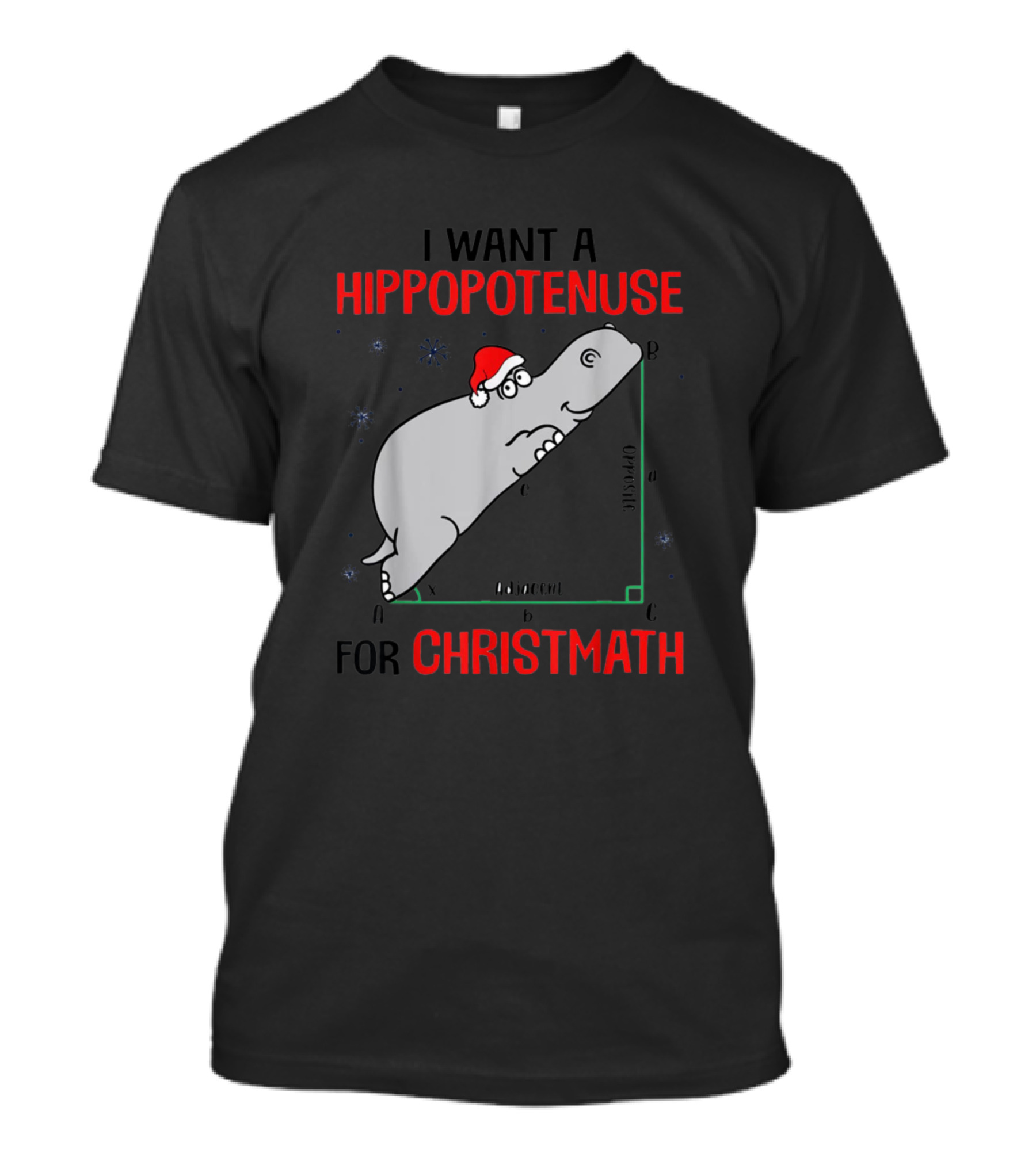 I Want A Hippopotenuse For Christmath Santa Hippo Christmas Math Joke T-Shirt