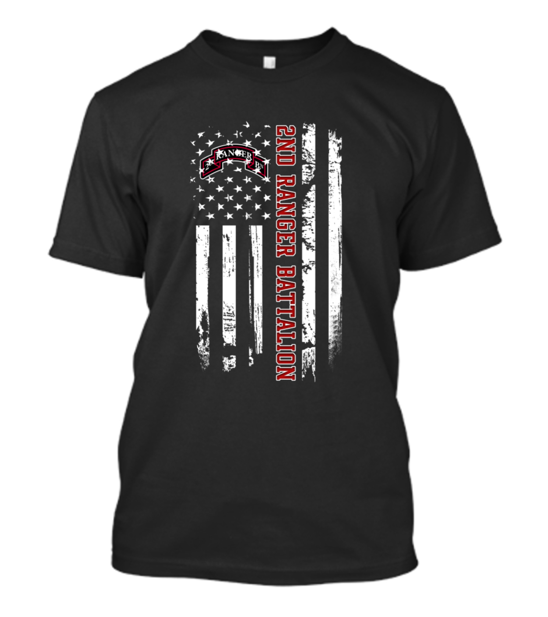 2Nd Ranger Battalion Distressed American Flag Ranger Tab T-Shirt