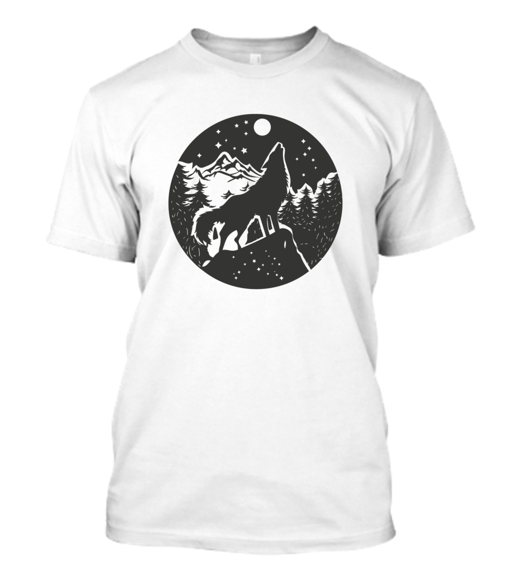 Adventure Circle Moon Wolf Howling In Mountain Nightscape T-Shirt