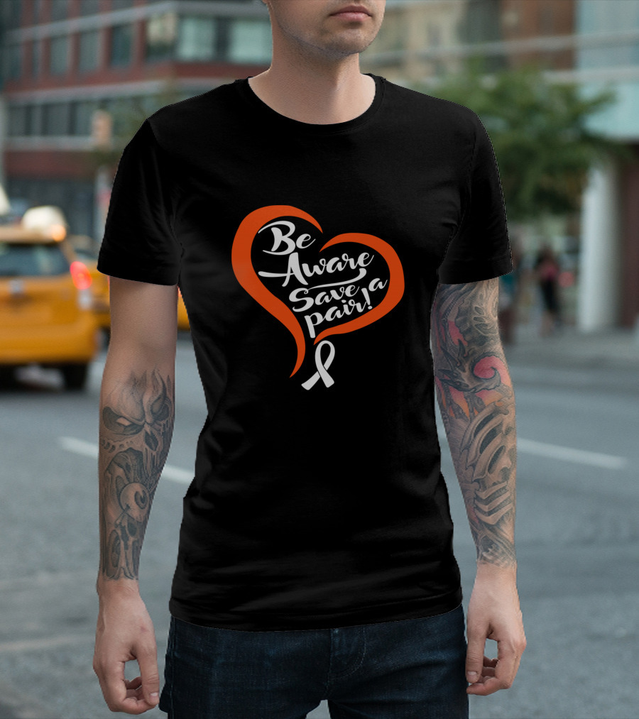 Be Aware Save A Pair Heart Ribbon Multiple Sclerosis Awareness T-Shirt