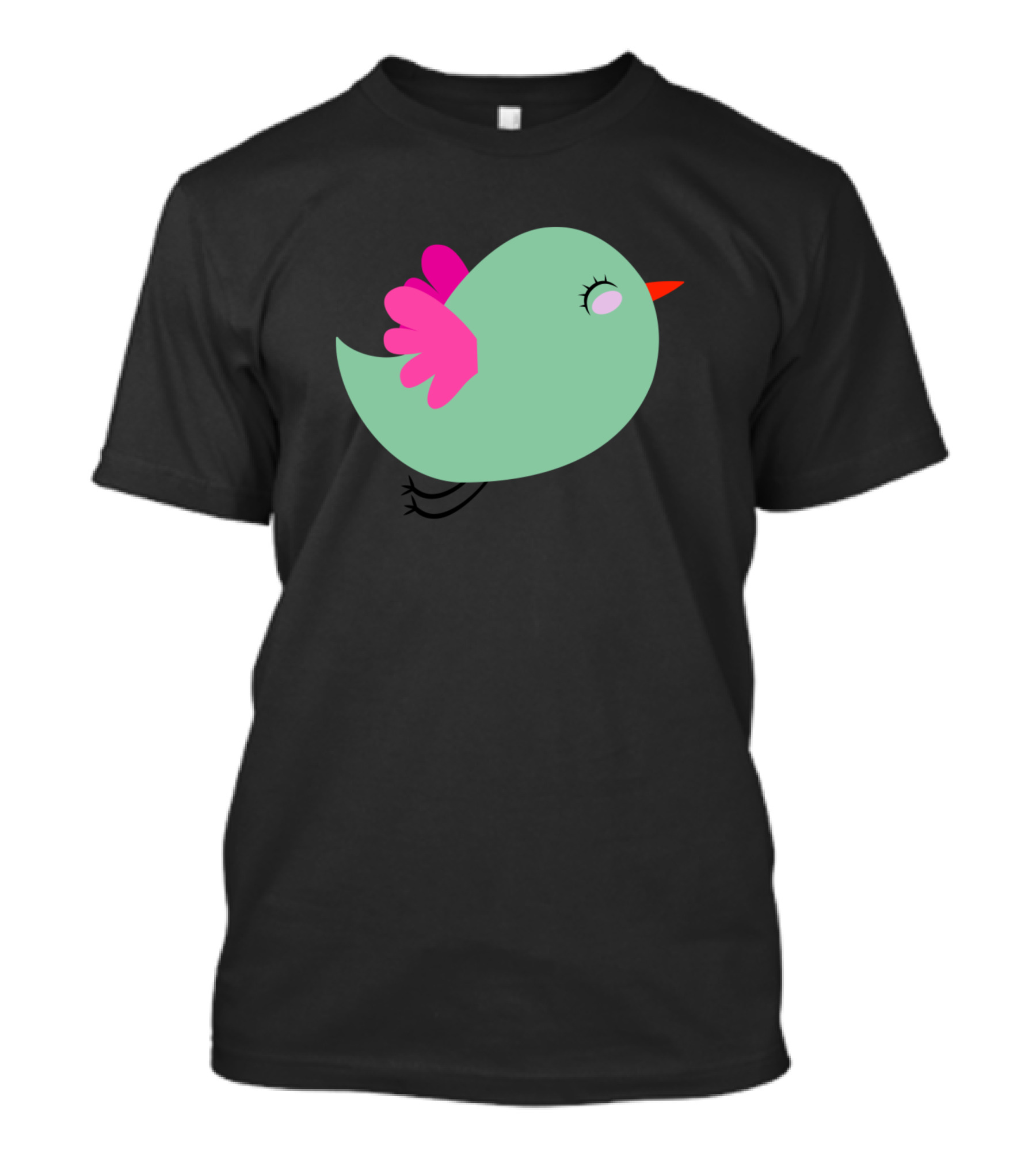 Playful Green Bird With Pink Wings Flying T-Shirt