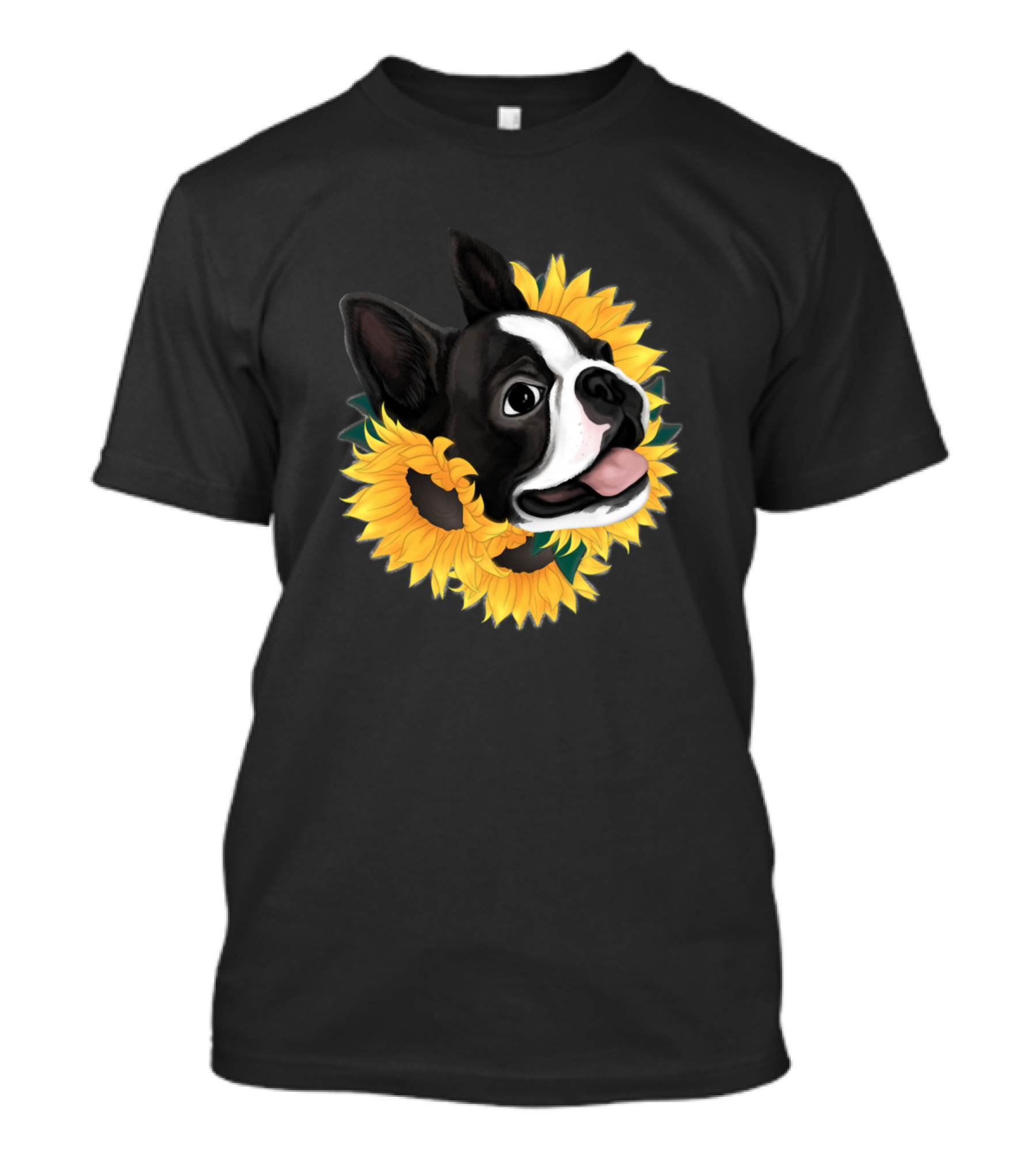 Boston Terrier Sunflower Dogs T-Shirt