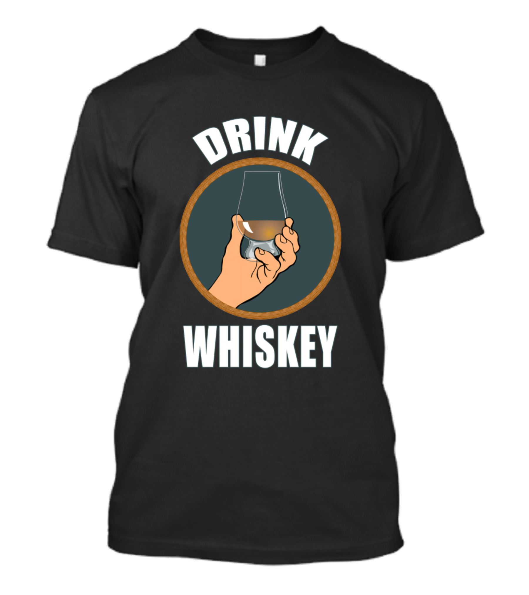 Drink Whiskey Glass In Hand Retro Circle T-Shirt