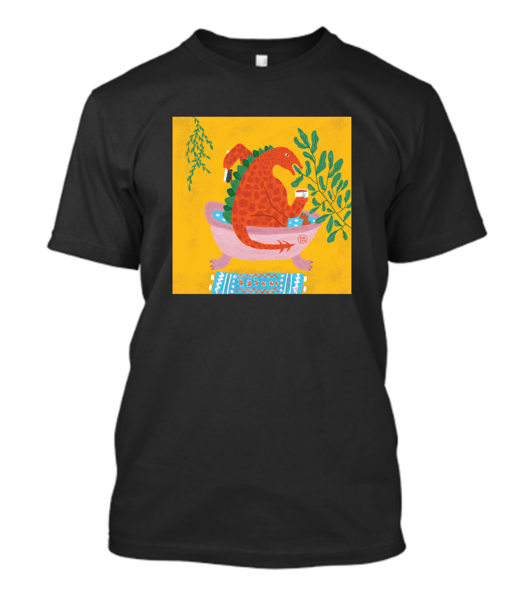 Everybody Needs Some Bath Time Dinosaur Relaxing In Bathtub With Beverage And Plants T-Shirt