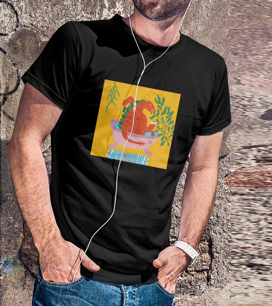 Everybody Needs Some Bath Time Dinosaur Relaxing In Bathtub With Beverage And Plants T-Shirt