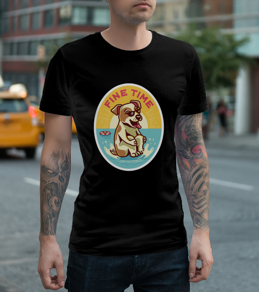 FINE TIME Summer Dog Relaxing In Water T-Shirt