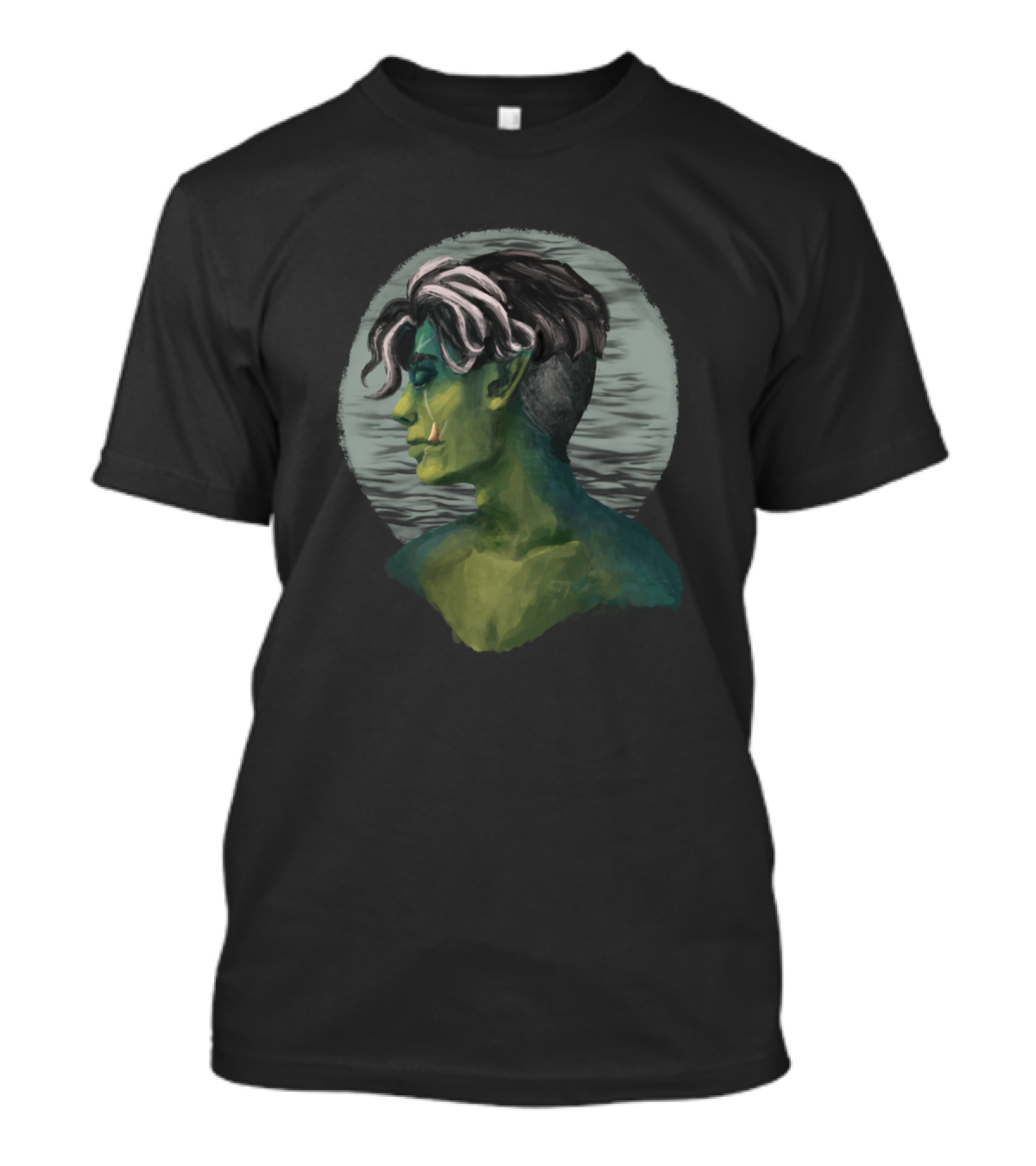 Fjord Critical Role Character Portrait Green And Black Profile T-Shirt