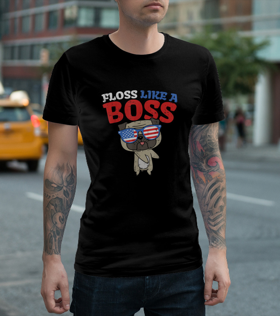 Floss Like A Boss Pug USA 4th of July Dance T-Shirt