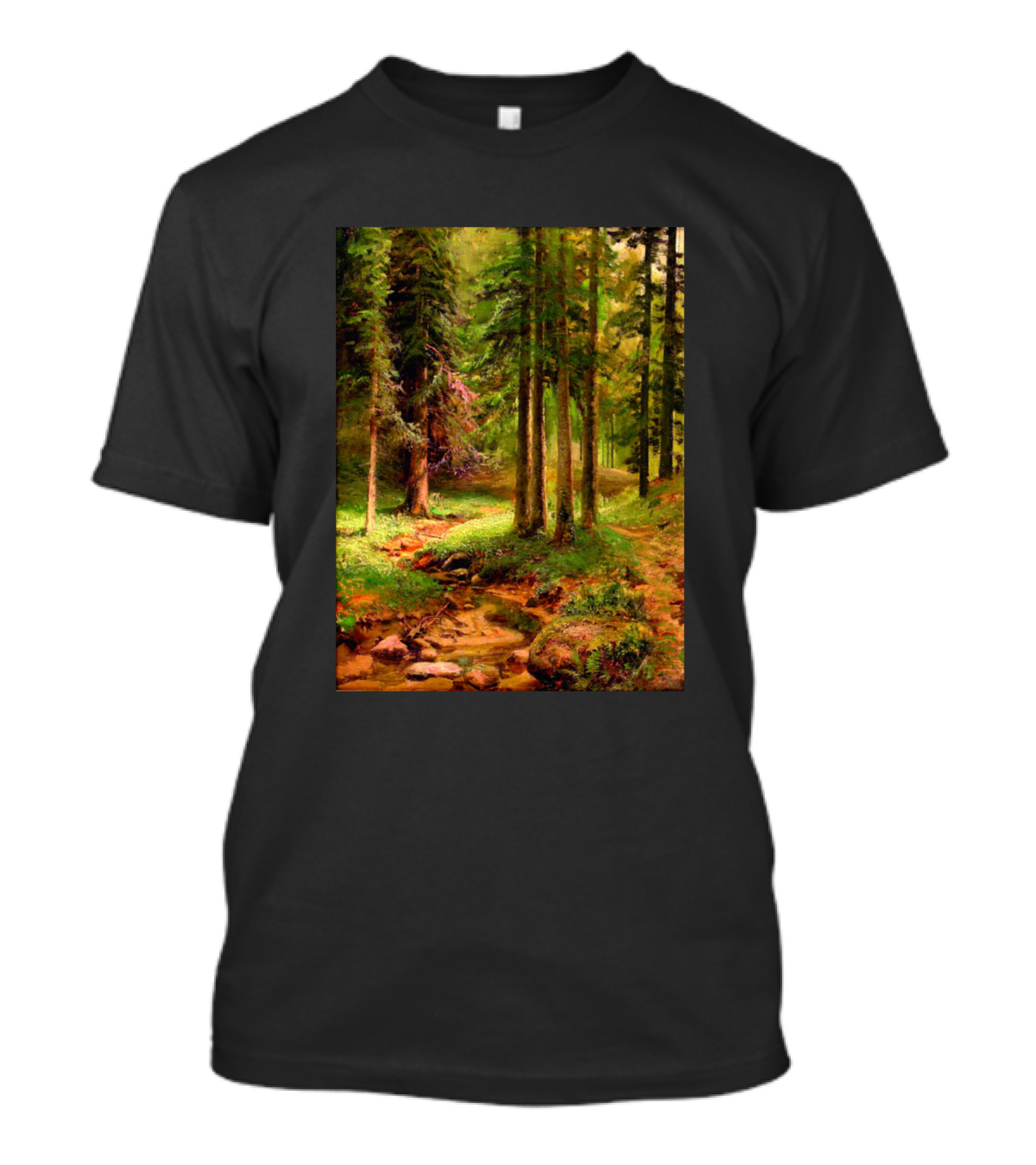 Forest Landscape Ivan Shishkin Majestic Woodland Stream Painting T-Shirt