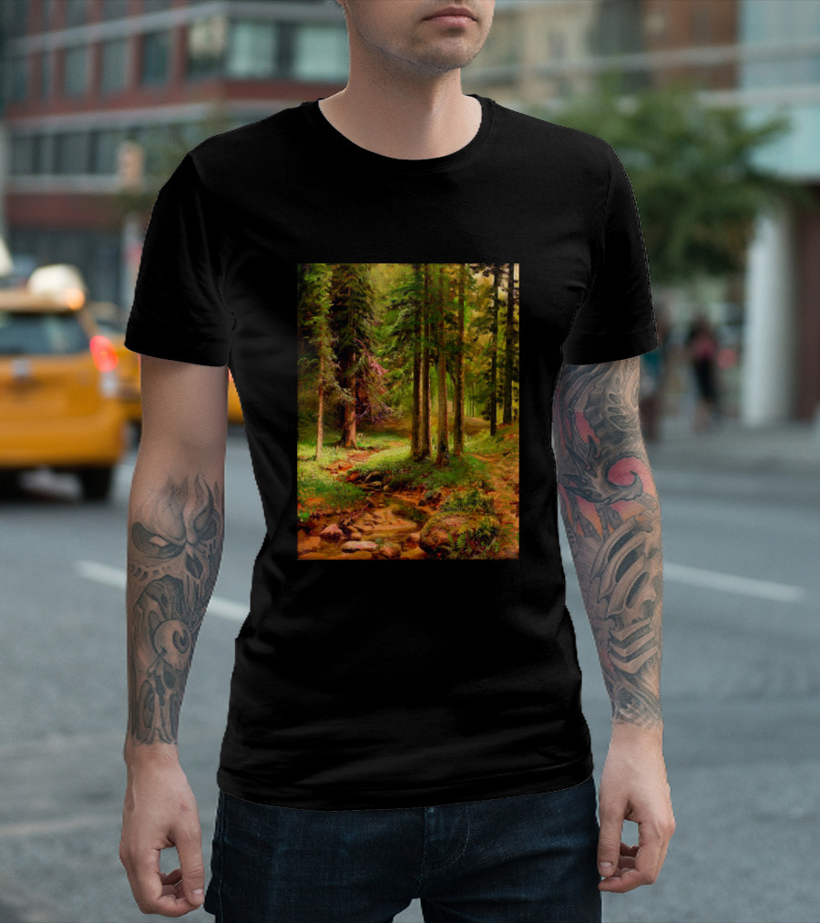 Forest Landscape Ivan Shishkin Majestic Woodland Stream Painting T-Shirt