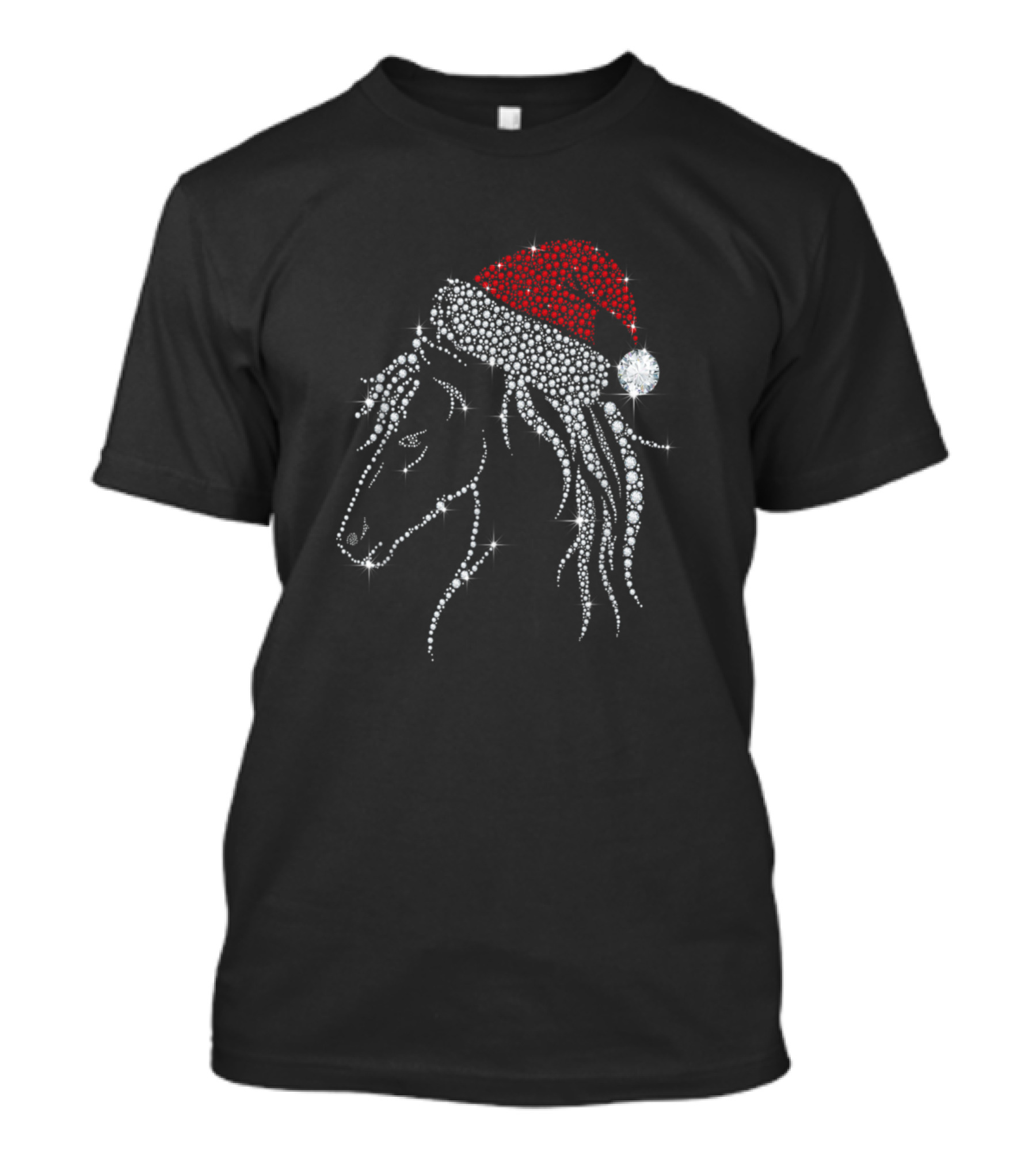 Horse With Santa Hat Crystal Rhinestone Sparkle T-Shirt