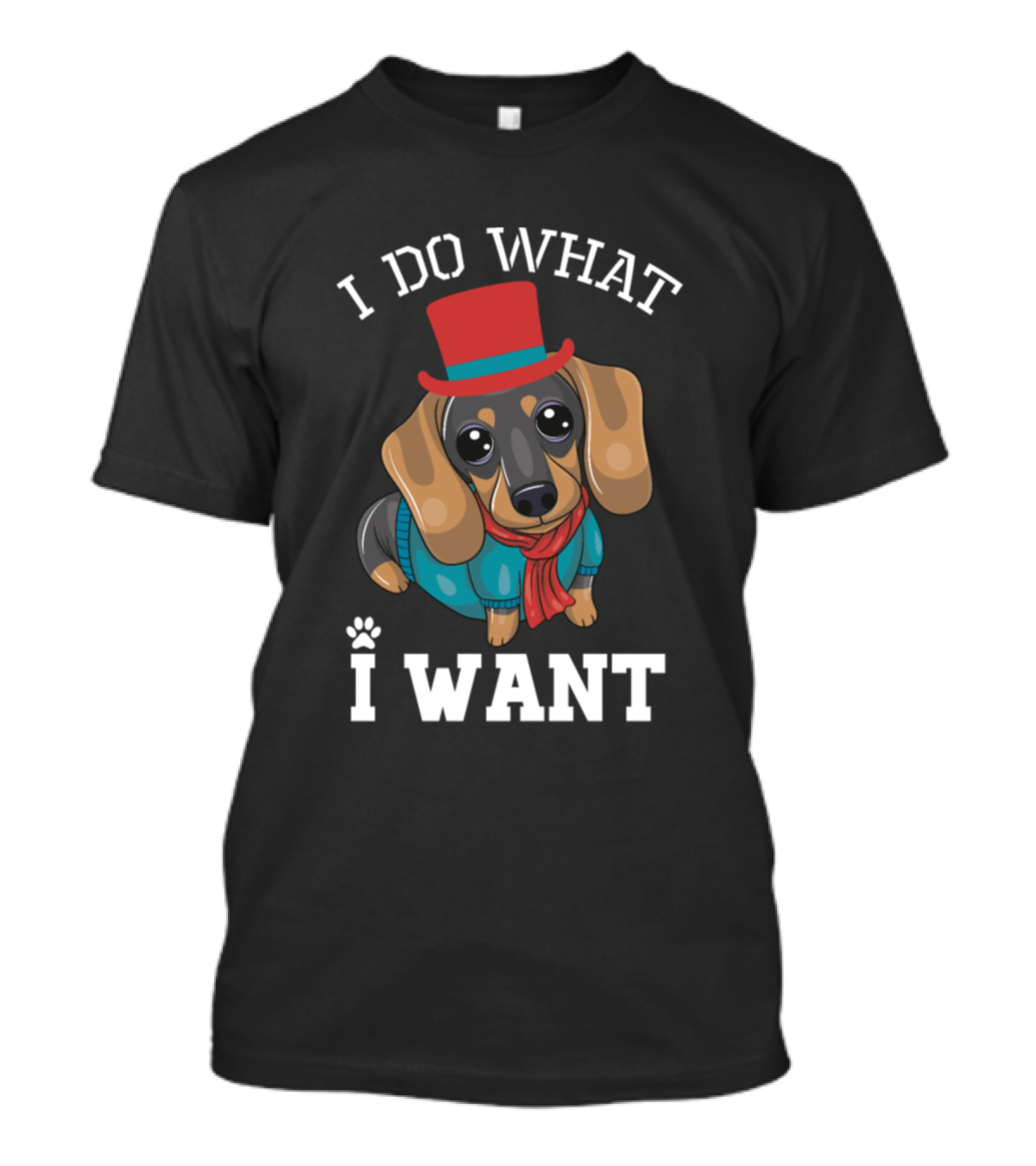 I Do What I Want Dachshund In Top Hat And Scarf T-Shirt
