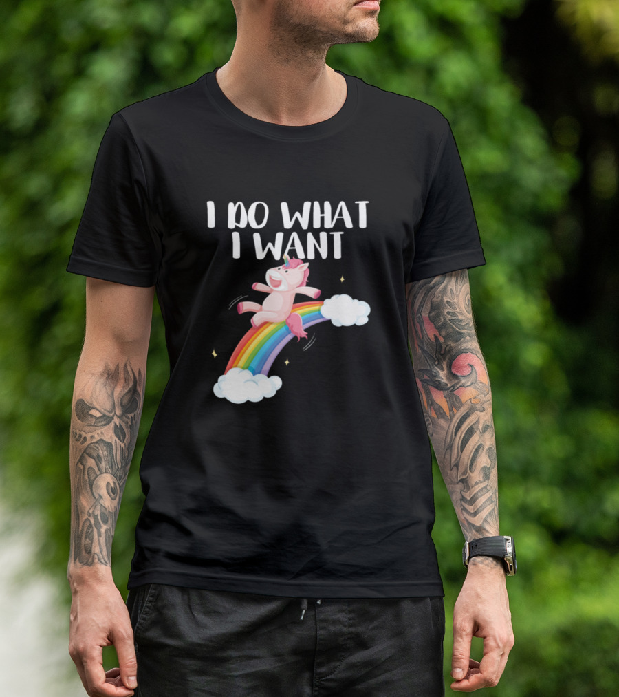 I Do What I Want Unicorn Riding Rainbow Cloud Fantasy T-Shirt