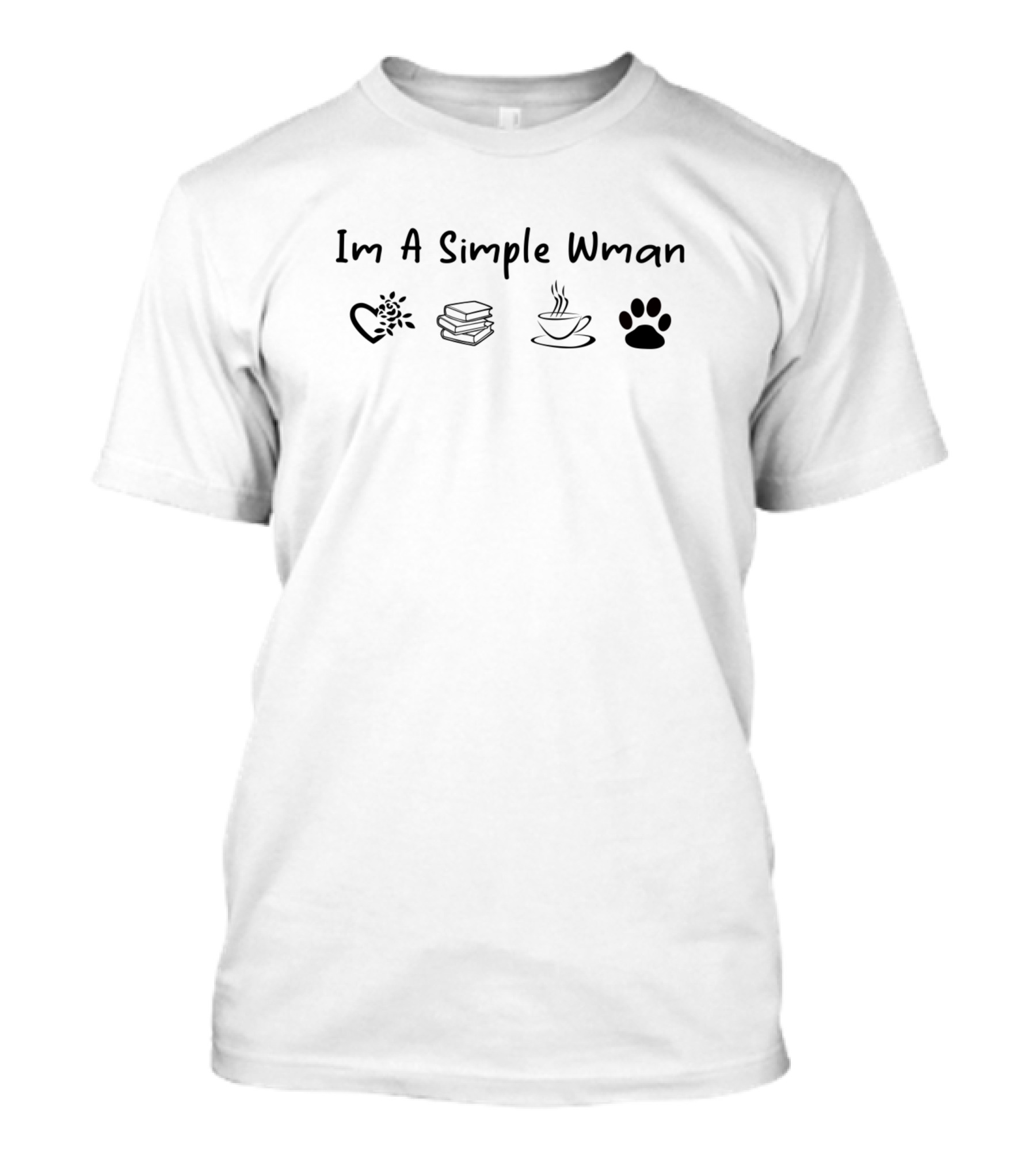 Im A Simple Woman Dog Coffee Books Heart Stack Paw T-Shirt