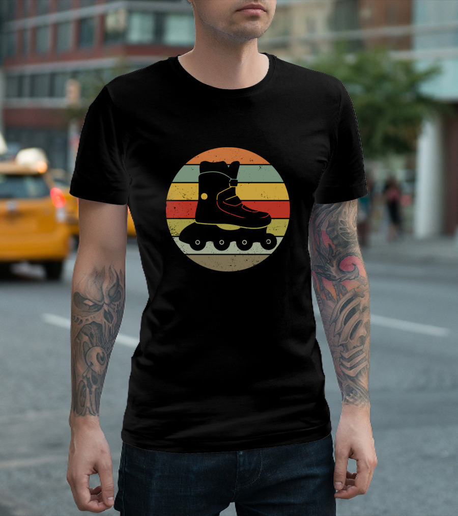Retro Inline Skating Rollerblading Circle Sunset T-Shirt