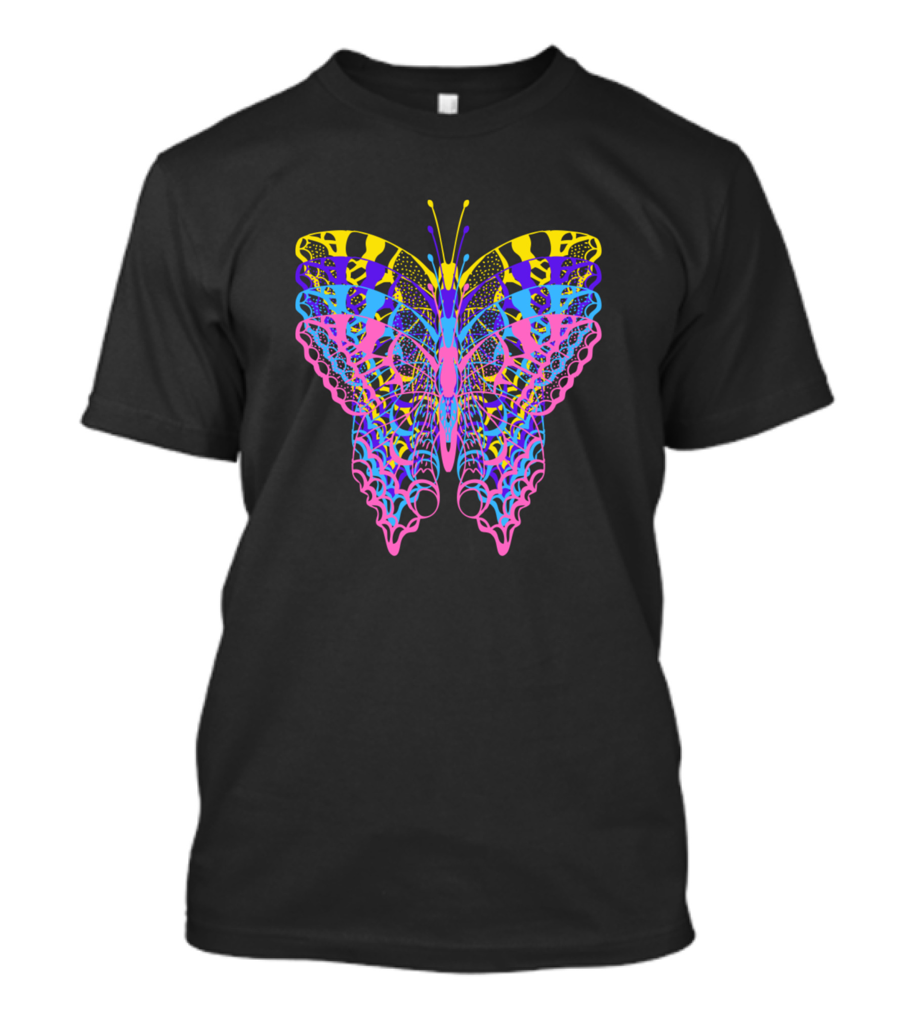 Layered Neon Spectrum Butterfly T-Shirt