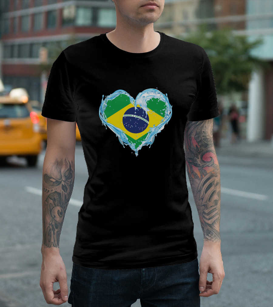 Love Water Heart Brazil Flag T-Shirt