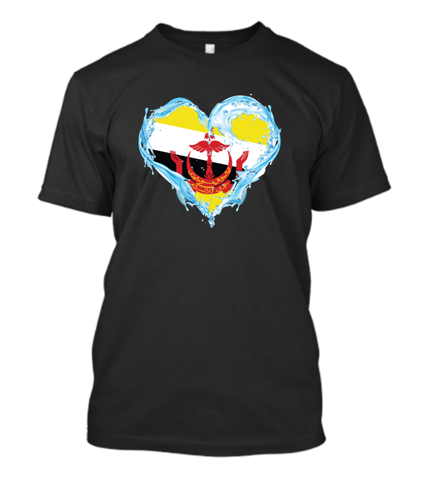 Brunei Flag Heart Water Love T-Shirt