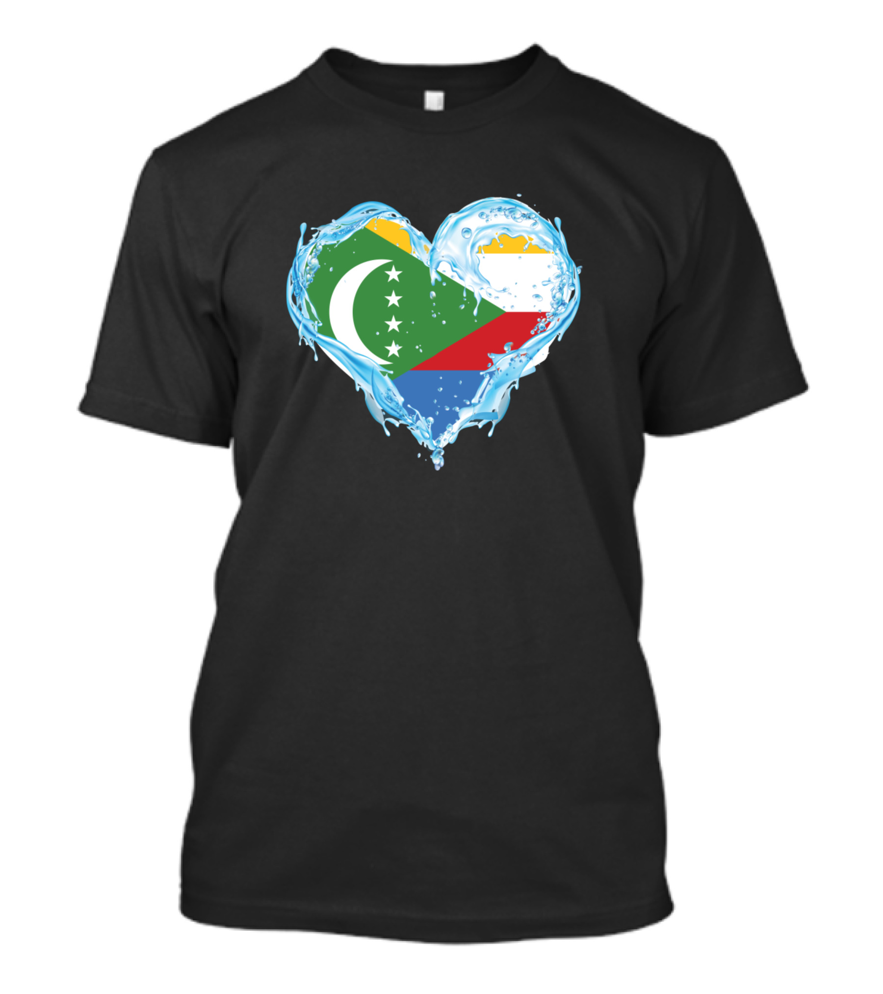 Love Water Comoros Flag Heart Splash T-Shirt