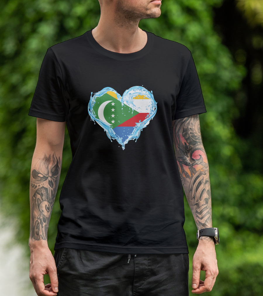 Love Water Comoros Flag Heart Splash T-Shirt