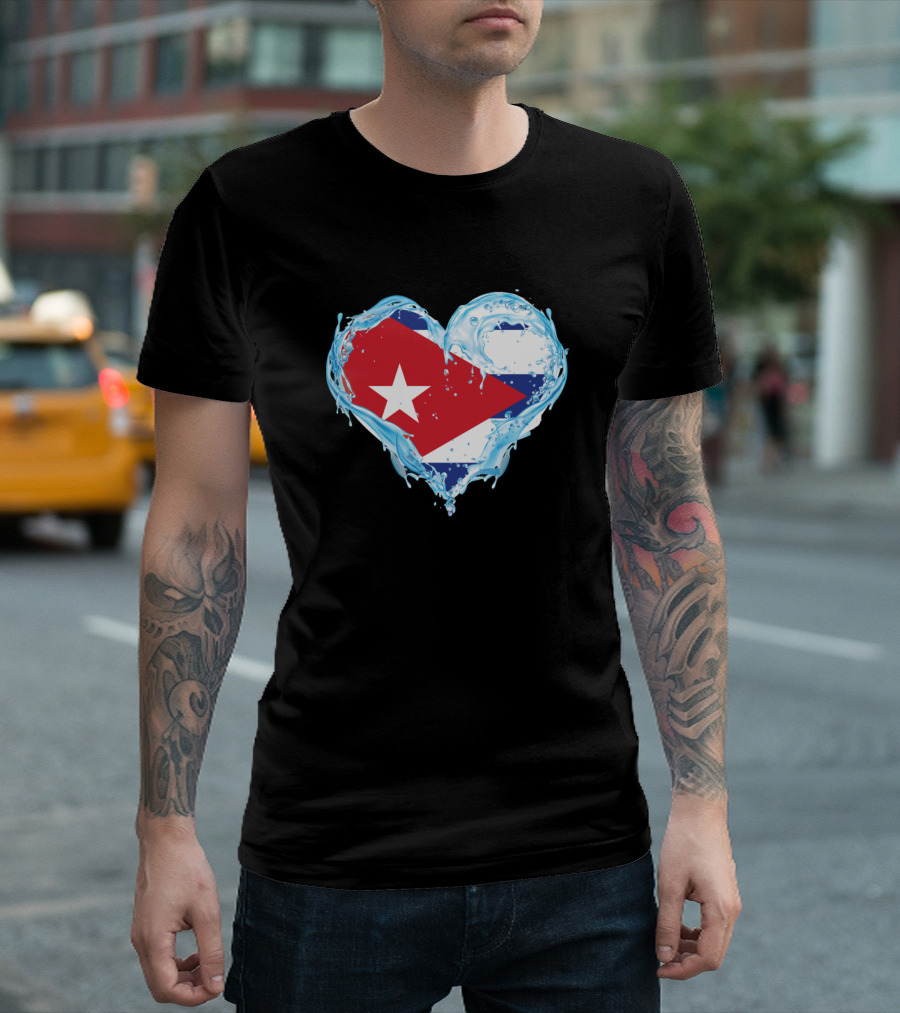 Love Cuba Heart Water Flag Splash T-Shirt