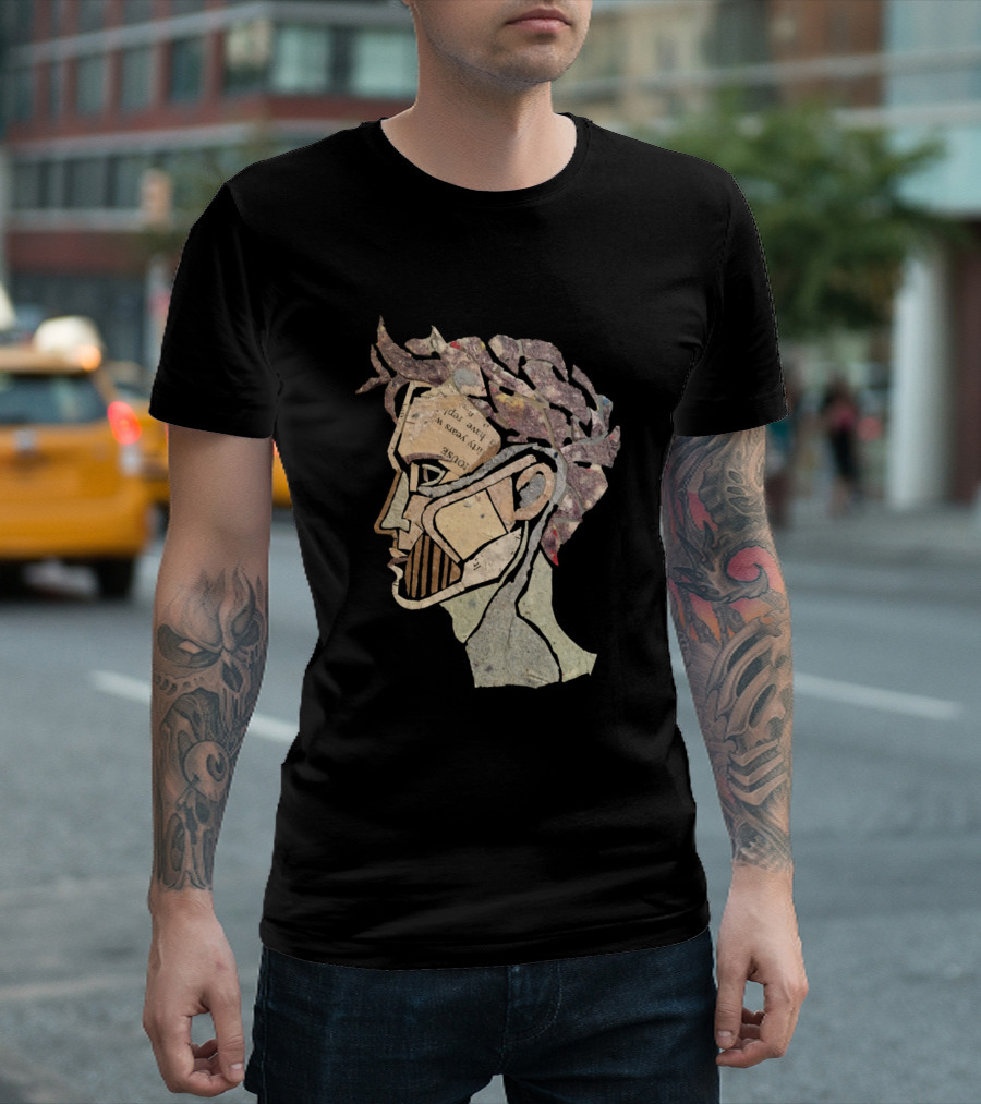 Adams Apple Cut Out Abstract Collage Head Profile T-Shirt