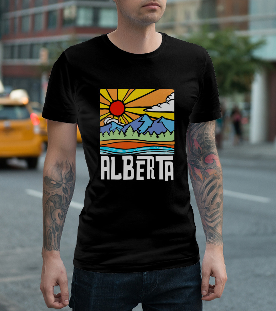 Alberta Vintage Nature Mountains Sunburst Canada T-Shirt