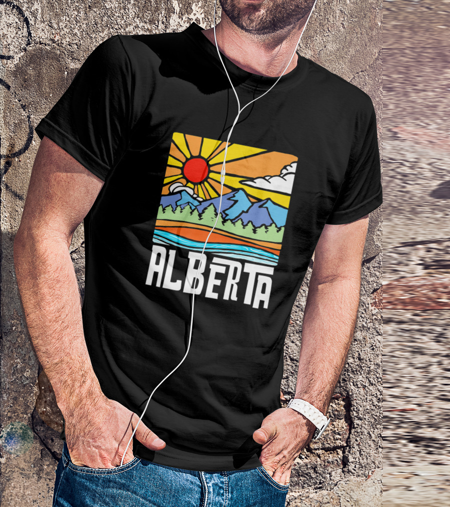 Alberta Vintage Nature Mountains Sunburst Canada T-Shirt