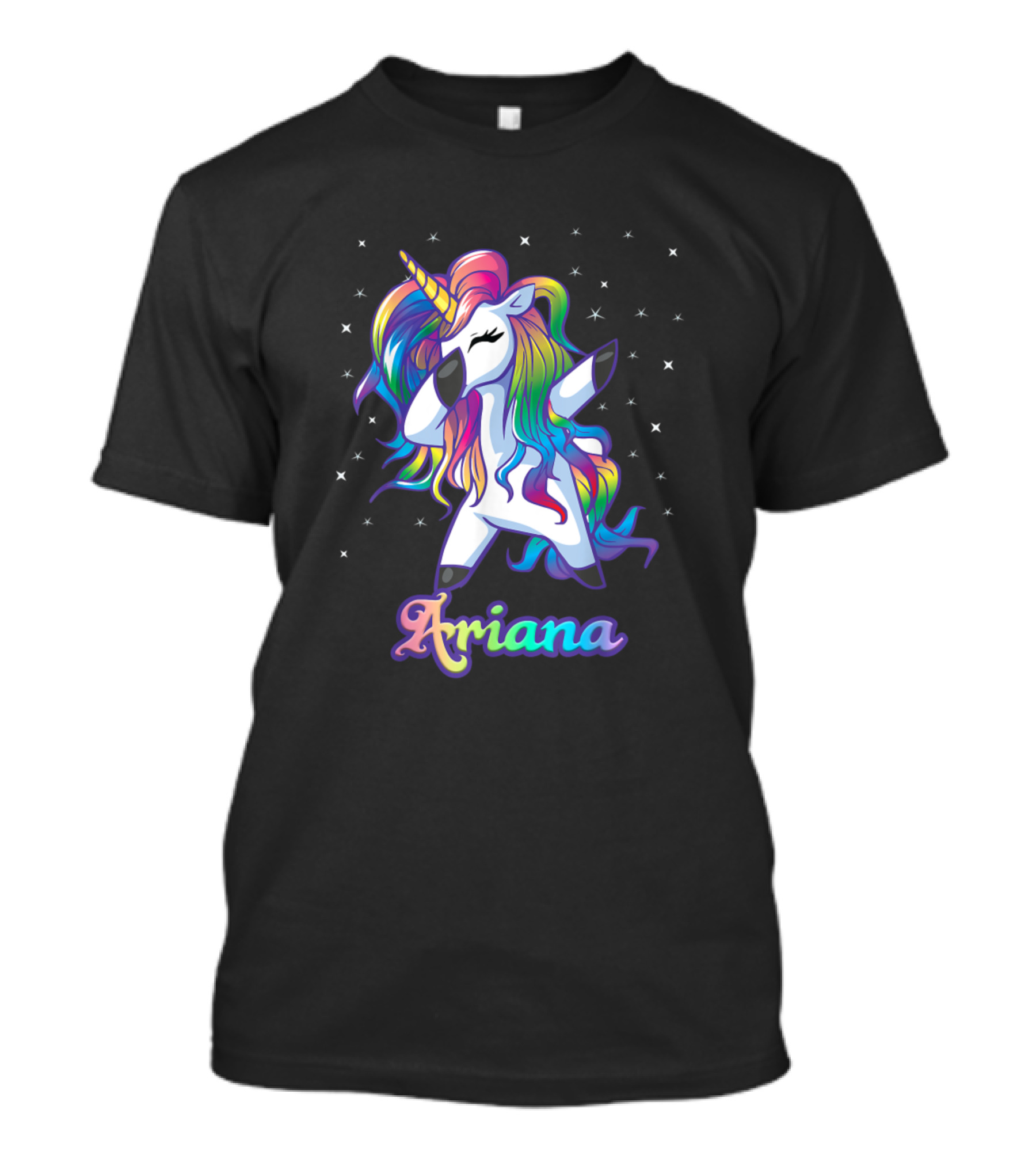 Ariana Name Personalized Custom Rainbow Unicorn Image With Stars T-Shirt