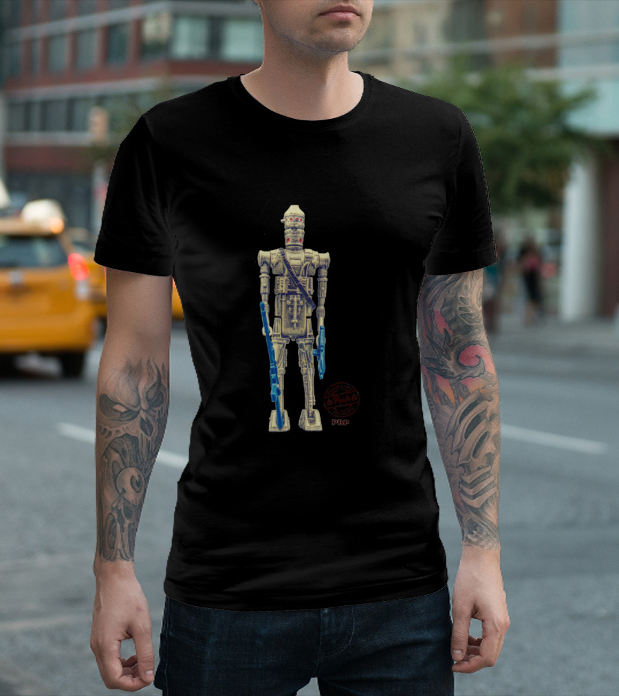Blood Eyes Light Robot Figure With Blue Guns and Pepe Sign T-Shirt