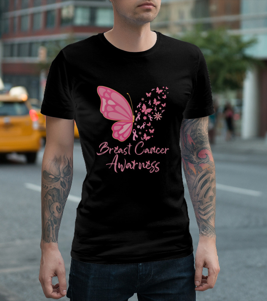Breast Cancer Awareness Pink Butterfly Ribbon Butterfly T-Shirt