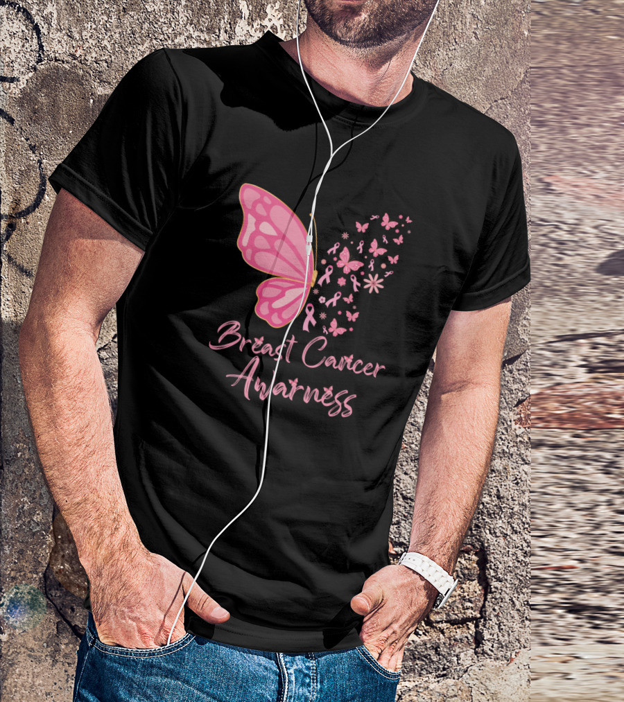 Breast Cancer Awareness Pink Butterfly Ribbon Butterfly T-Shirt