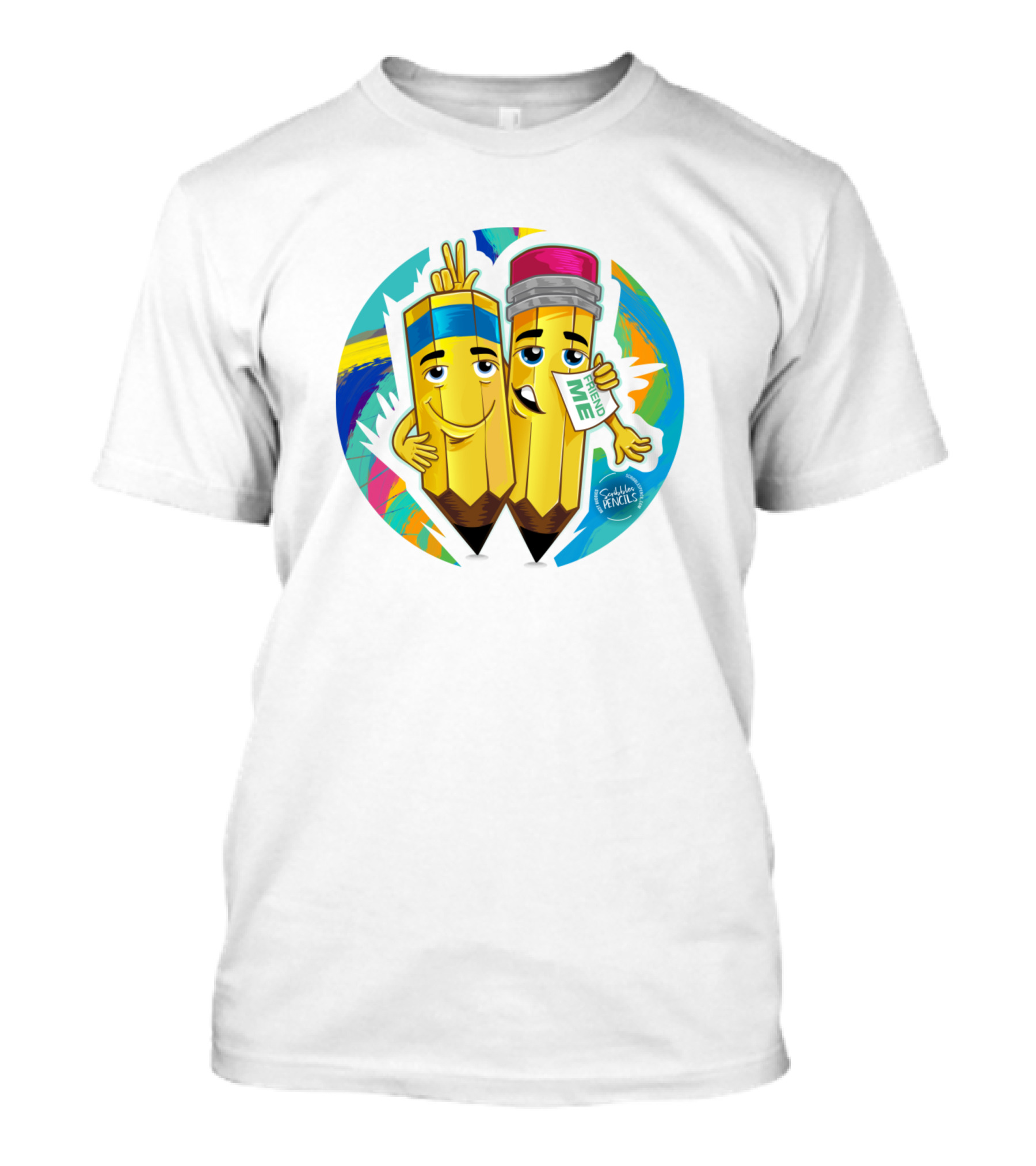 Pencil Friends Peace Sign Cartoon With Write Me Smile T-Shirt