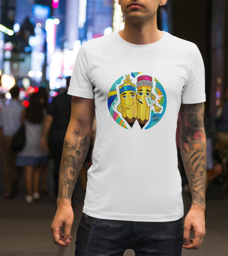 Pencil Friends Peace Sign Cartoon With Write Me Smile T-Shirt
