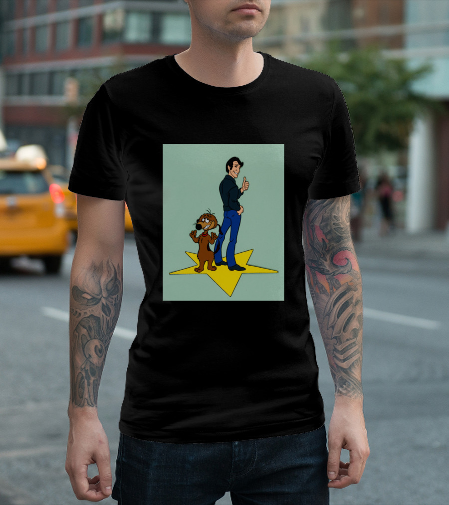 Classic Vintage Retro Happy Days Fonzie Character with Dog on Star T-Shirt