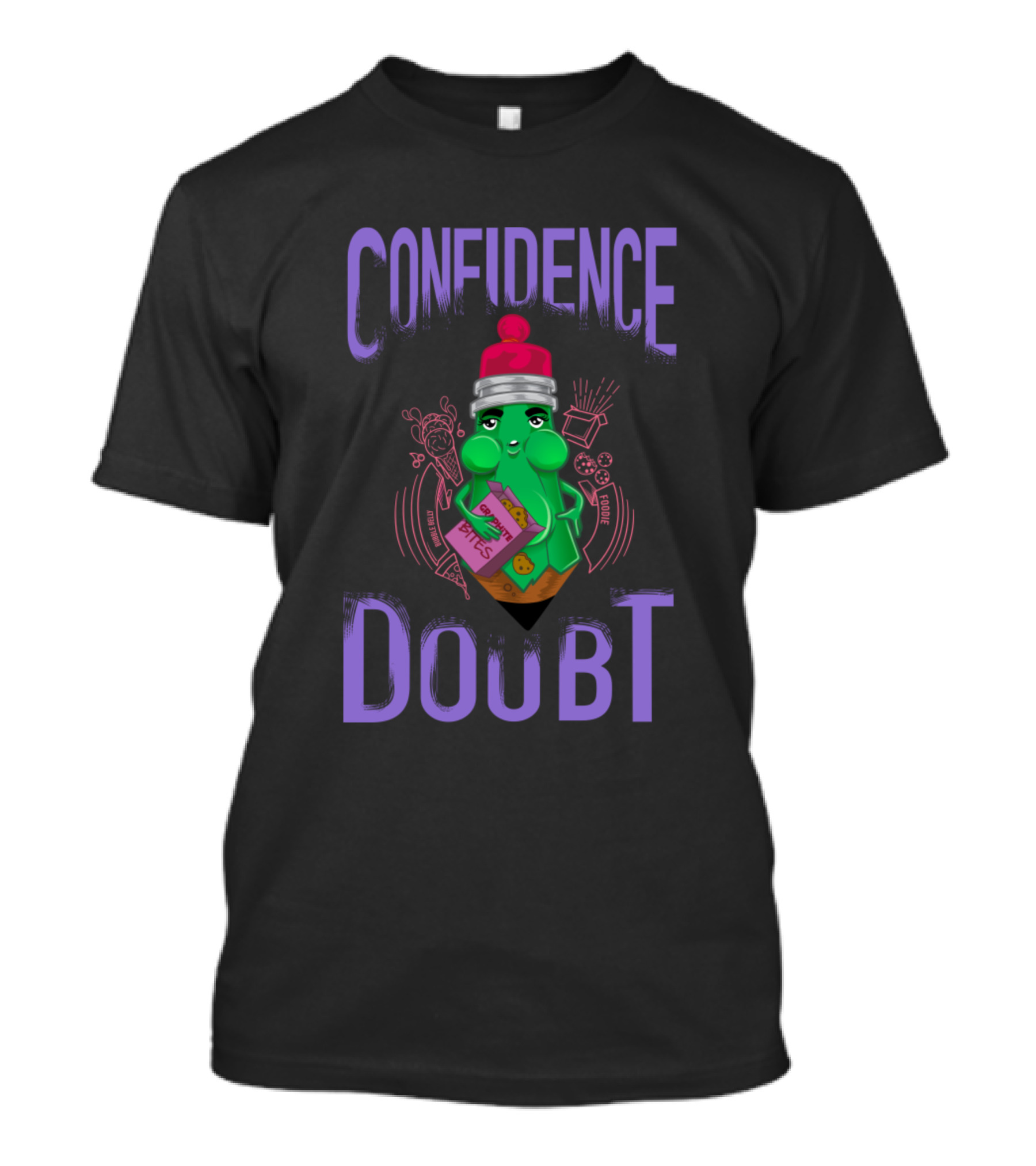 Confidence Doubt Smiling Pencil With Backpack And Red Hat T-Shirt