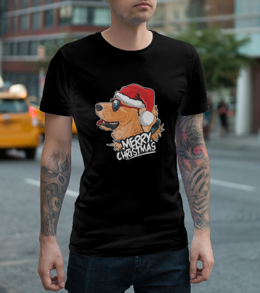 Merry Christmas Cute Dog In Santa Hat T-Shirt