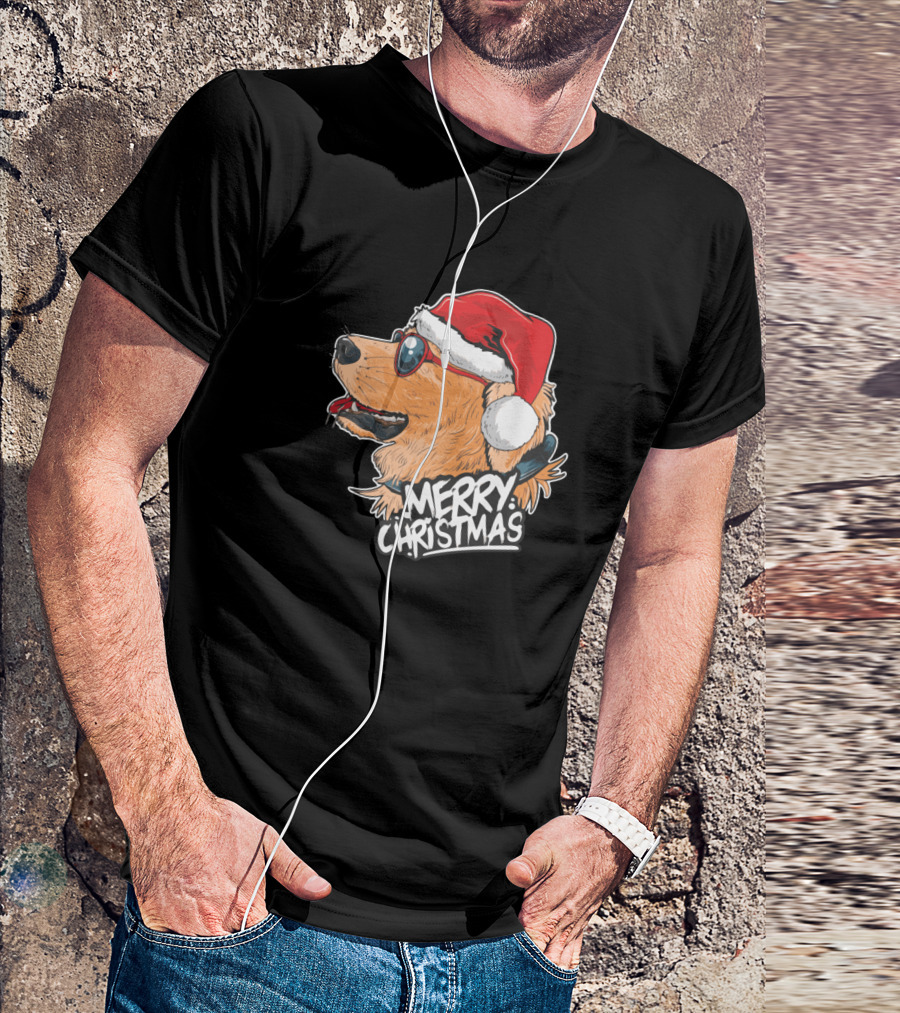 Merry Christmas Cute Dog In Santa Hat T-Shirt
