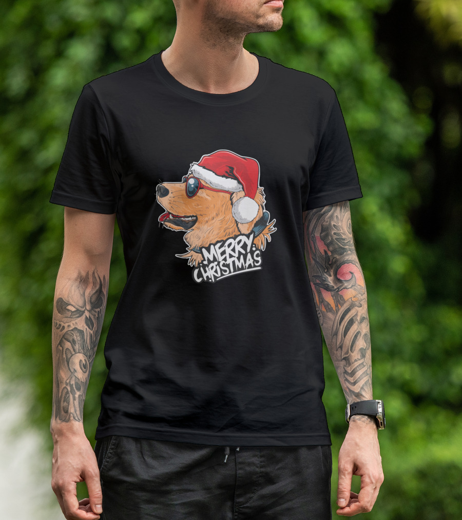 Merry Christmas Cute Dog In Santa Hat T-Shirt