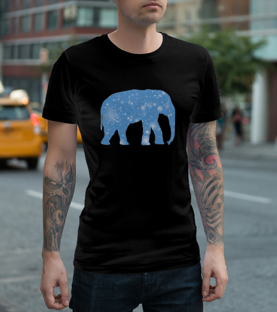Elephant with Snowflake Pattern Blue T-Shirt